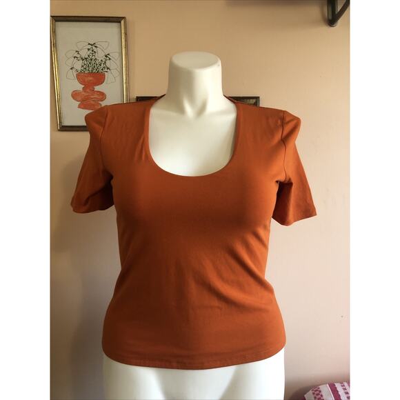 Boden Scoop Neck Short Sleeve Top Size 10 Orange Casual Colorful Soft Stretch - Picture 1 of 5